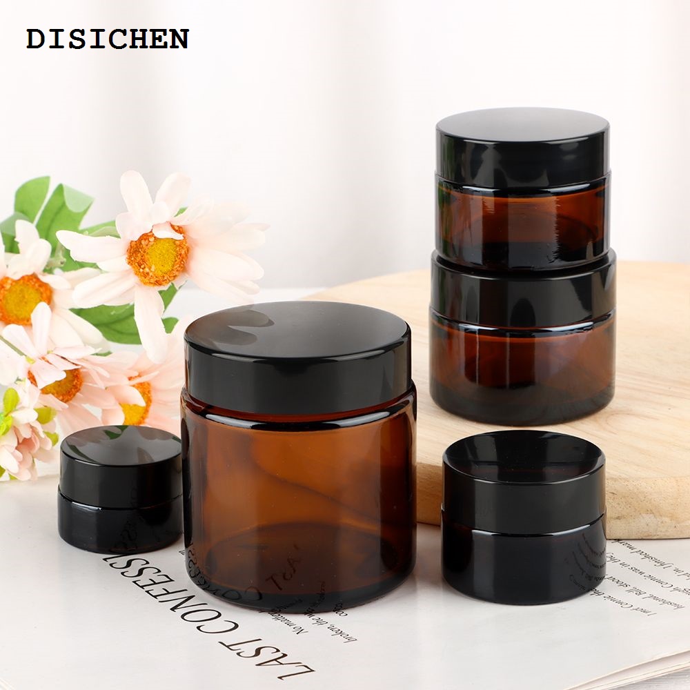 DISICHEN Profesional 1PC 5ML-500ML Dark Brown Refillable Bottle Portable Glass Split Bottle Circular Tea Face Cream Bottle Travel Container Cans