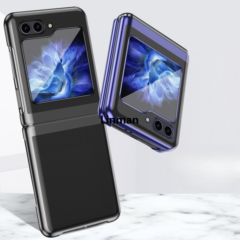 Linman HODON Electroplated Transparent Folding Phone Case For Samsung Galaxy Z FlipNew style 6 Flip 5 Flip 4 Flip 3 Cases Shockproof Plating Ultra Thin Clear Hard Cover