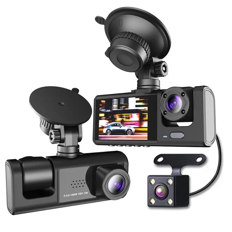 3 Channel Dash Cam Front and Rear Inside, 1080P Dash Camera for Cars, Dashcam