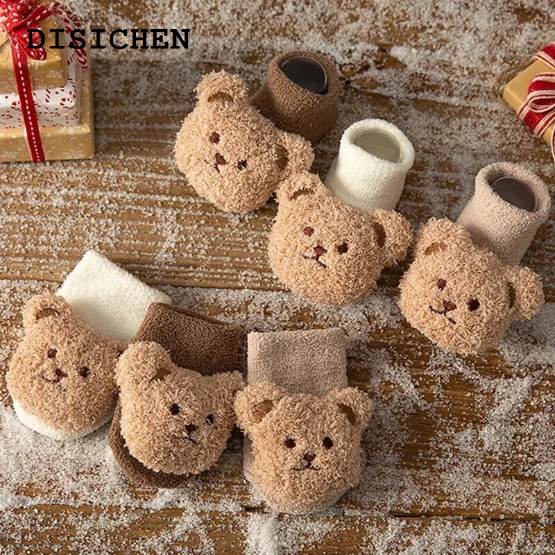 DISICHEN High Quality Cartoon Bear Baby Socks Girls Boys Newborn Anti Slip Soft Warm Winter Autumn Toddler Indoor Floor Thick Socken Infant Stockings