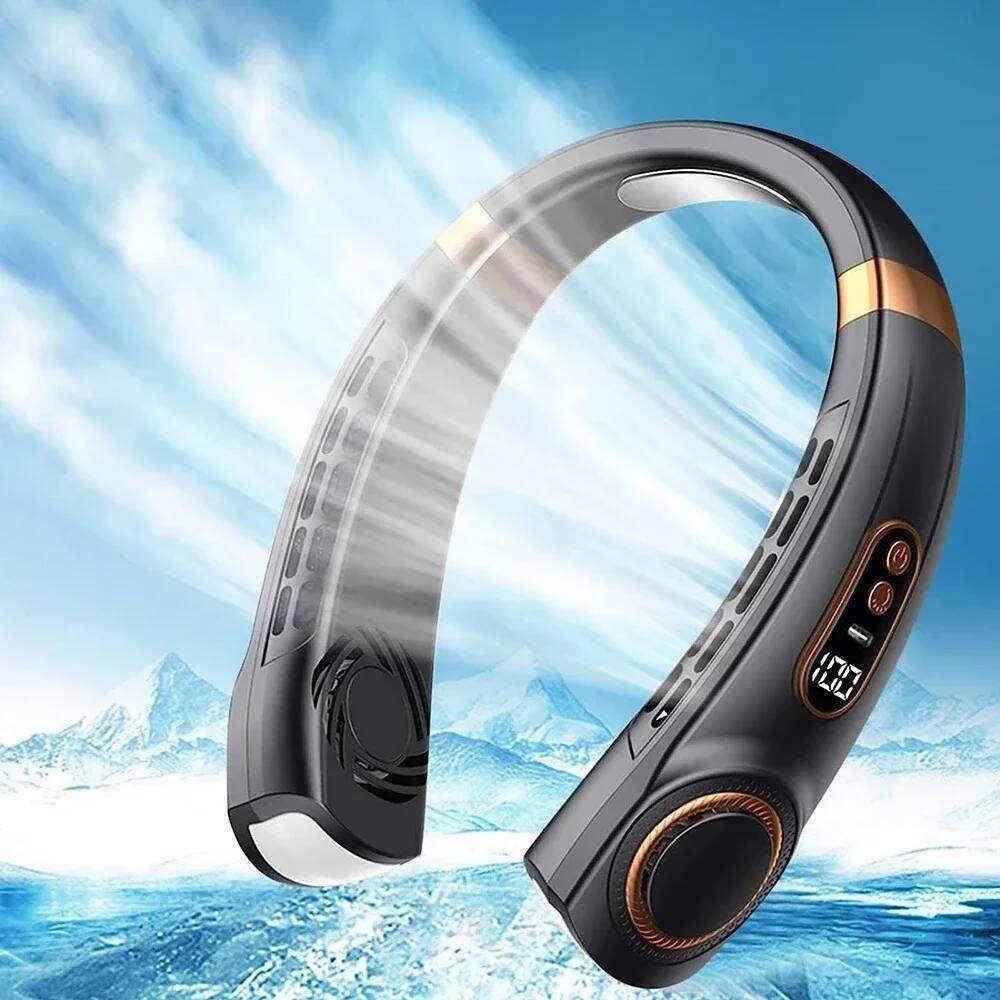 2025 Mini Hanging Portable Bladeless Fan Cooler Digital Display Rechargeable Air Conditioner Neck Ventilator