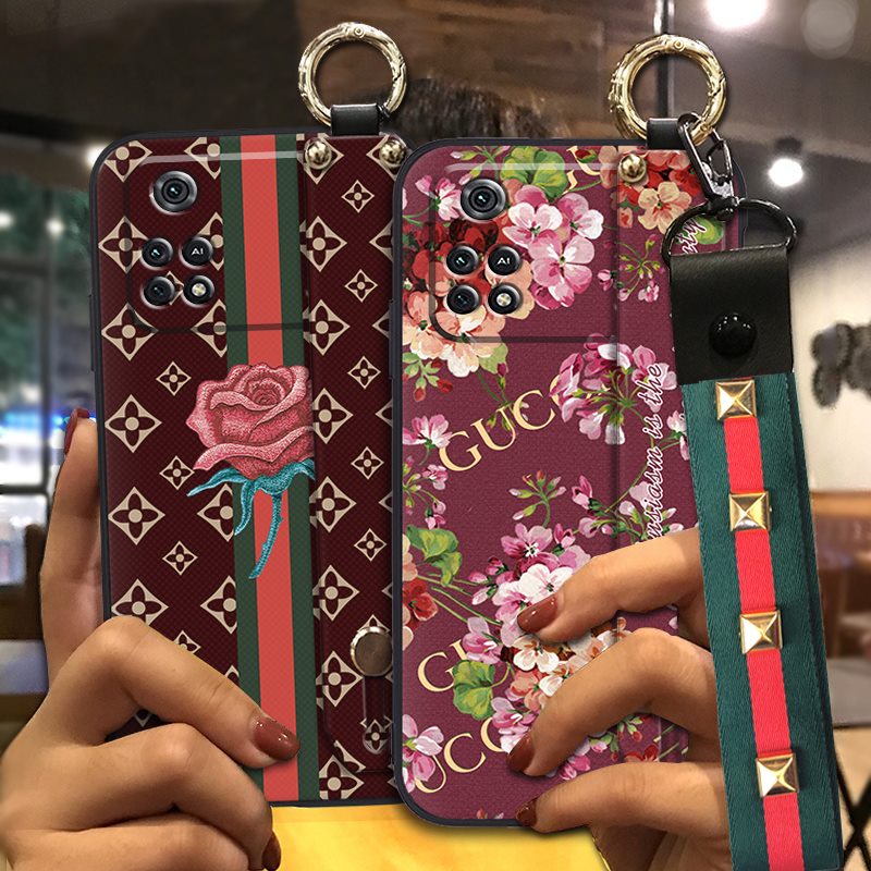 Anti-knock Dirt-resistant Phone Case For Xiaomi Poco M4 Pro 4G Shockproof Silicone Lanyard classical Durable ring Luxury