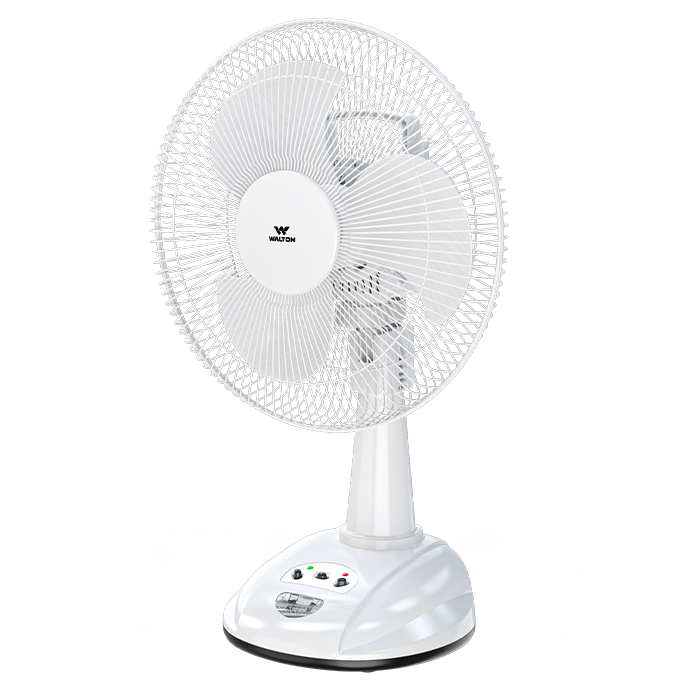 Portable 12" Rechargeable Table Fan with Built-in LED Light | Strong Airflow 3 Blade Fan | Long Backup for Load Shedding