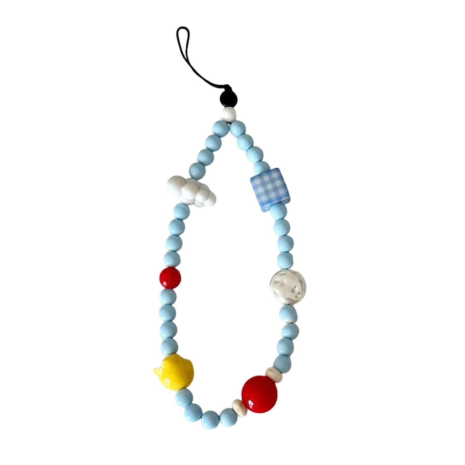 CARAT Cloud Design Lanyard Handmade Blue White Beads Mobile Phone Lanyard with Strong Anti-lost Buckle - 3d Cloud Design Durable for Secure