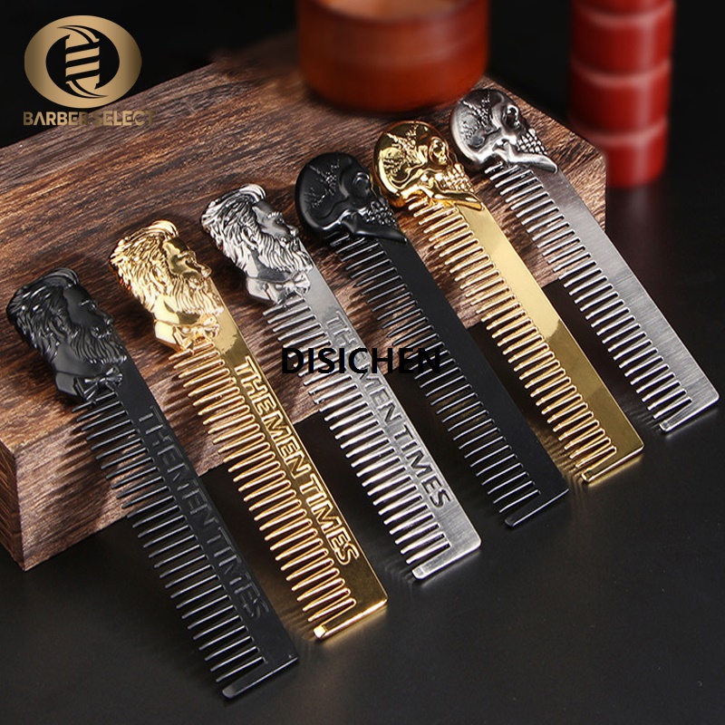 DISICHEN Professional Barber Styling Metal Comb Stainless Steel Men Beard Comb Mustache Care Shaping Tools Pocket Hair Comb Salon Styling High Quality