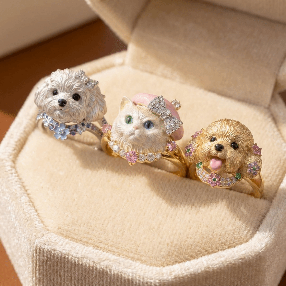 Cute Exquisite Cat Ring Mini Sweet Pet Ring Adjustable Matte Brushed Finish Dog Ring Girlfriend Gift