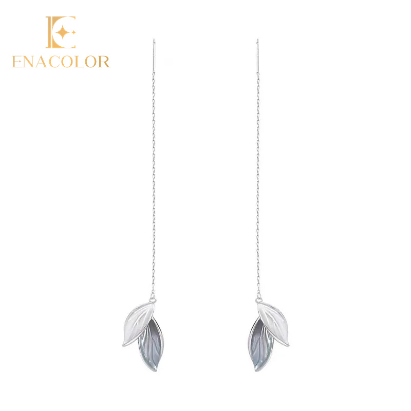 Fifty percent discount Korean Long Tassel Enamel Leaf Earrings Ins Girl Accessories