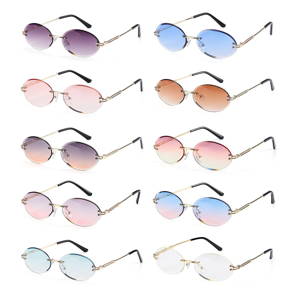 Fashion UV400 Protection Rimless Diamond Cutting Lens Oval Sunglasses Shades Vintage Sunglasses
