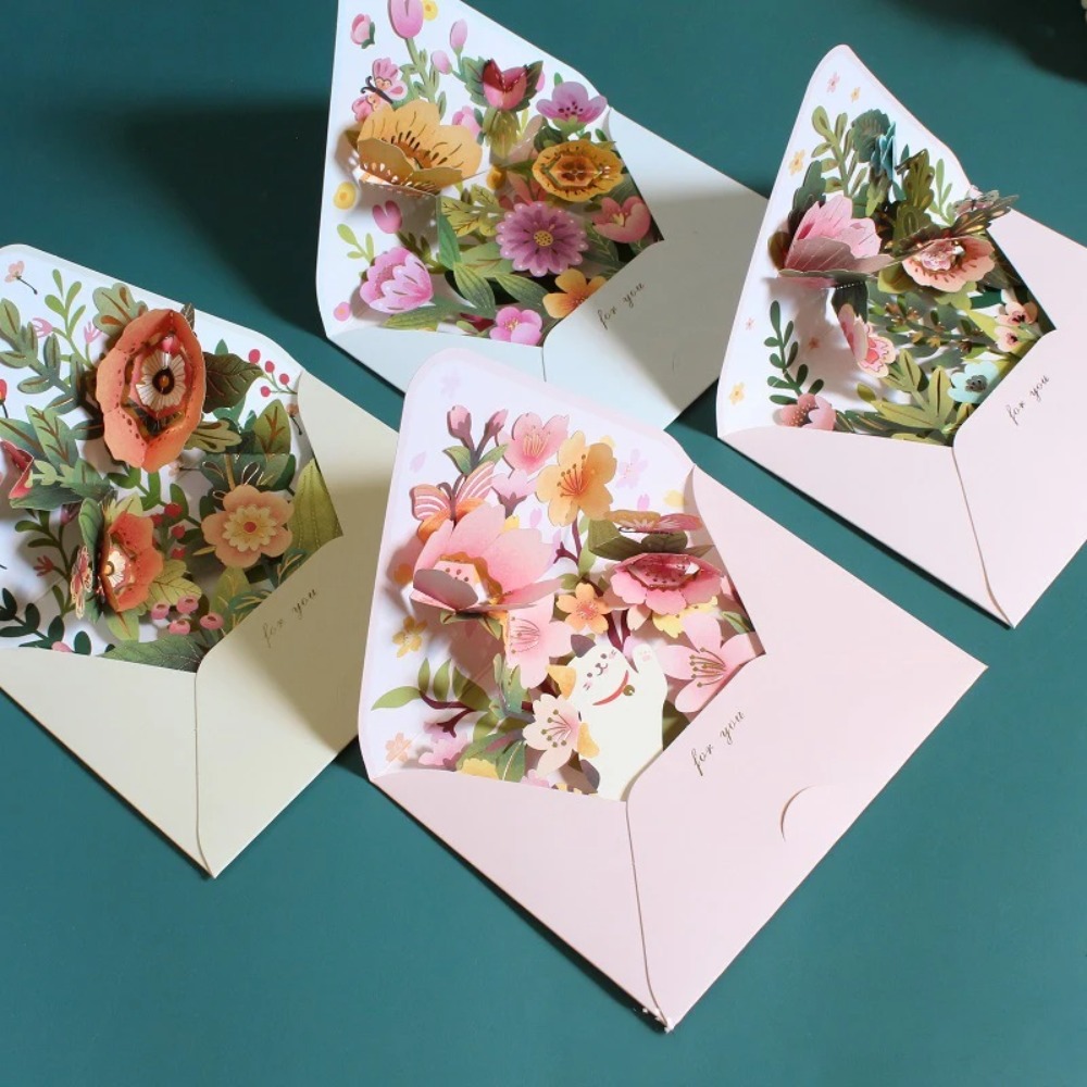 Creative Romantic 3D Pop Up Flower Bouquet Card Rose Detachable Pop-Up Valentine's Day Cards Elegant Invitation Stereo Bouquet Postcard Birthday