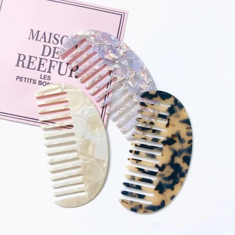 Wenefang Fashion Korean Half Round Anti-static Hair Combs Wide Teeth Acetate Hair Brushes Outside Colorful Hairdressing Salon Styling Accessories