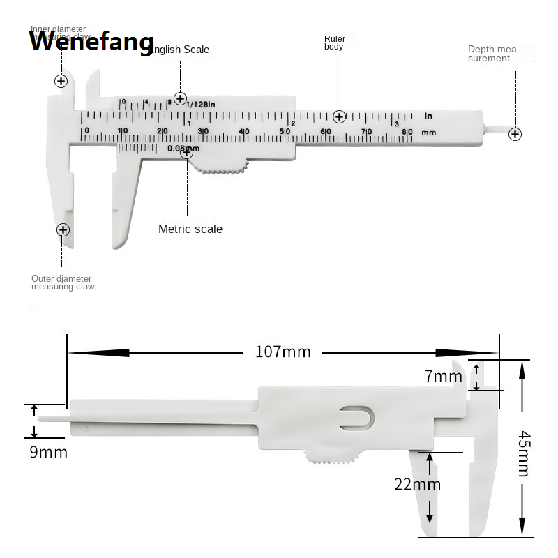 Wenefang Portable Mini Plastic Sliding Vernier Caliper 0-80mm Double Scale Original Gauge Student Ruler Measure Tool Small Objects Creative Gifts