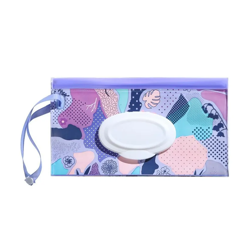 Cute EVA Snap-Strap Cartoon Flip Cover Baby Stroller Accessory Wet Wipe Pouch Wipes Holder Case Wet Wipe Bag Tissue Box