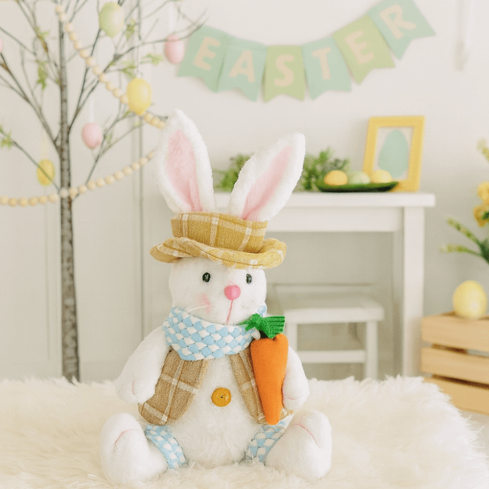 Gift Creative Easter Plush Bunny Ornament Cute Doll Cartoon Easter Rabbit Ornament Sitting Figurine Decorative Easter Rabbit Doll Festive Celebration