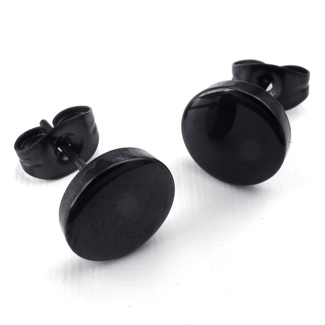 NAMUNY Jewelry Men'S Earrings, 8mm Circle Ear Studs, 2pcs (1 Pair), Stainless Steel, Black