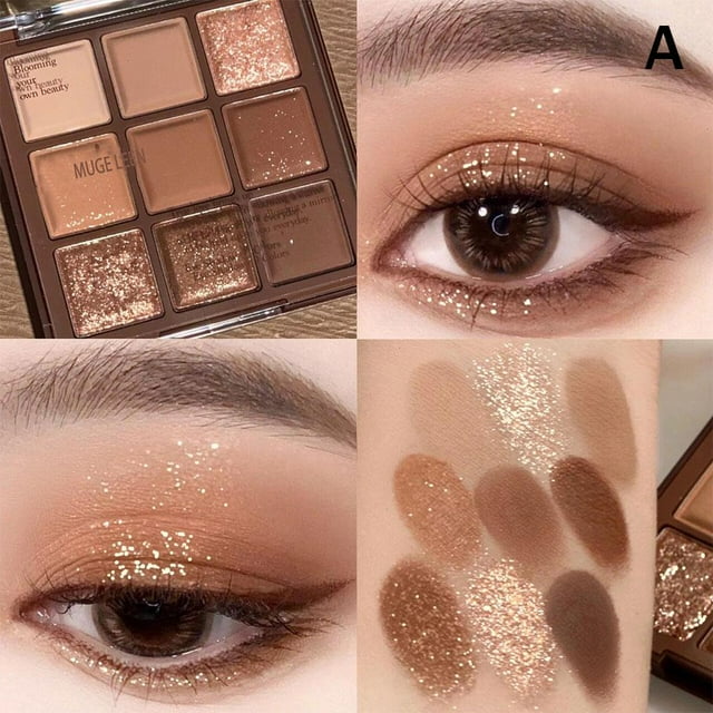 1 Piece Nine-Color Earth Tone Eyeshadow Palette - Glitter & Matte Shades, Waterproof & Long-Lasting - Perfect for Stunning Eye Makeup