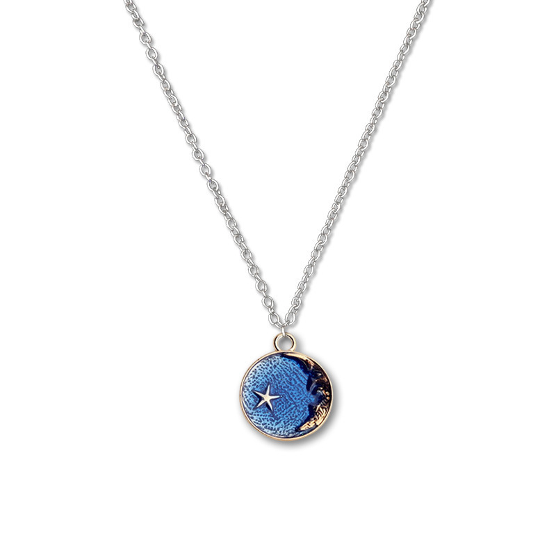 【New Arrivals】Hip-hop Couple Same-style Stars and Moon Blue Dream Necklace Women's Alloy Woolen Chain for Girlfriend Niche Jewelry