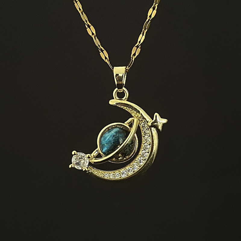 【New arrivals】[Titanium Steel] Planet Sky Diamond Micro-inlay Design Elegant Shining Necklace Women's Ins Pendant