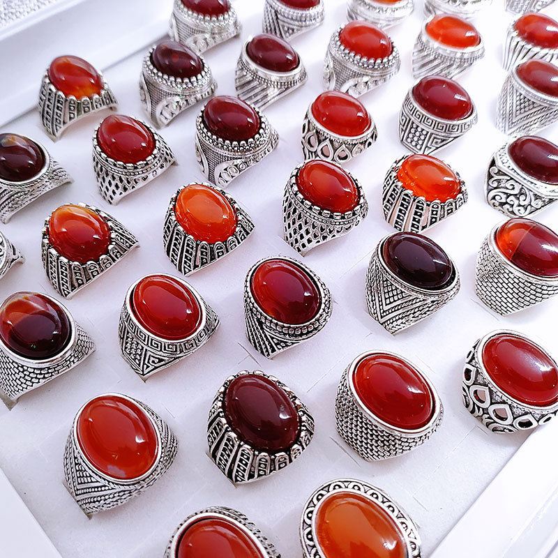 Linman 【Too much love!】Direct selling retro style plus size inlaid gem2025 stone men's ring large oval red agate forefinger men's ring mix