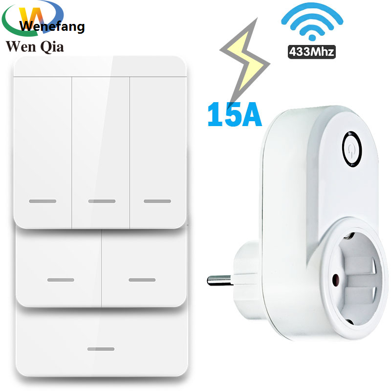 Wenefang 【Top-Rated Product】433Mhz Wireless Smart Socket with Switch Remote ON Sales promotion OFF for Home Electronics Appliances EU FR Standard 100V 220V 15A Plug