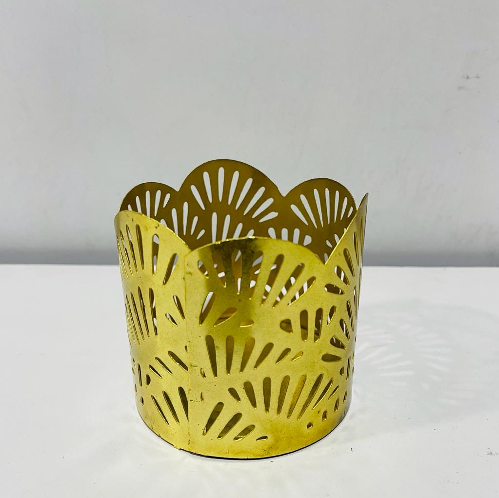 Votive Metal Perforated Hurricane Candle Holder Gold- Small
