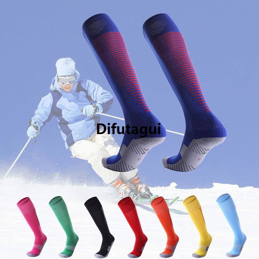 Difutagui Professional Winter Sports Skiing Socks Men Women Thermal Ski Long Portable Sock Outdoor MTB Cycling Running Football Stockings Black Red