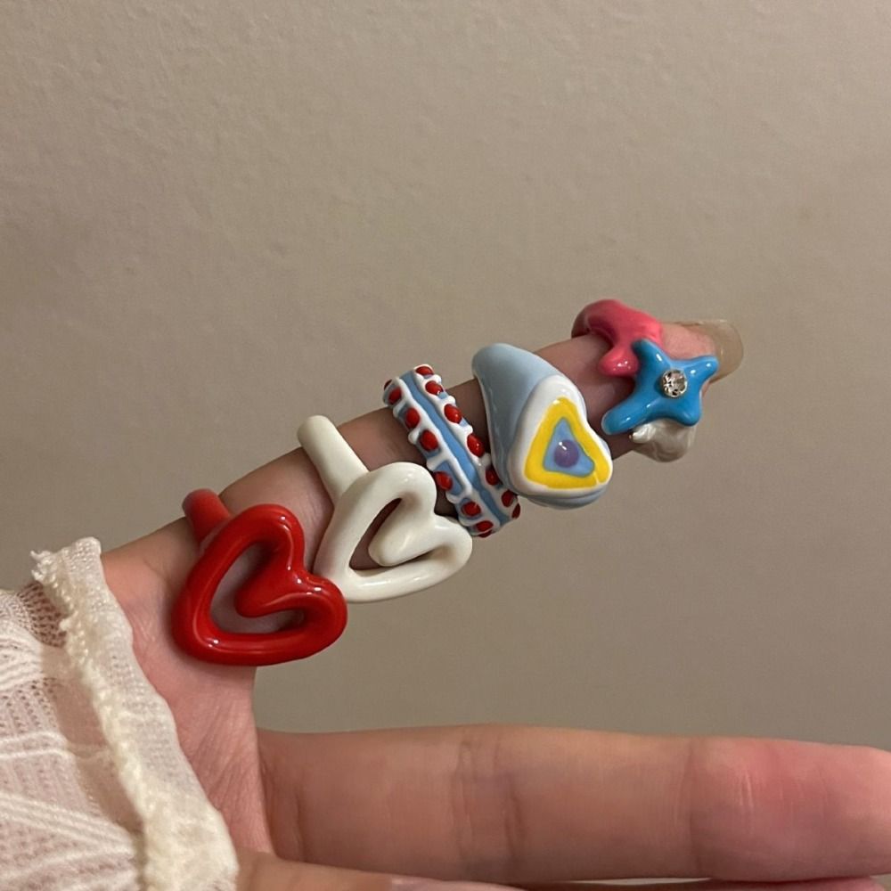 Cute Y2K Heart Ring Chunky Jewelry Dripping Oil Finger Buckle Alloy Minority Design Geometric Ring Decoration