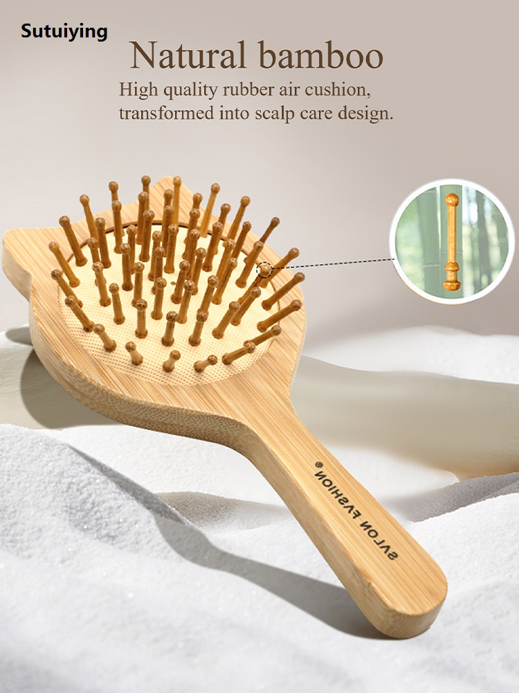 Sutuiying Bamboo Hair Brush - Natural Wooden Anti-Static Comb Scalp Hot Selling Massager, Air Cushion Design for Detangling (Women/Men)