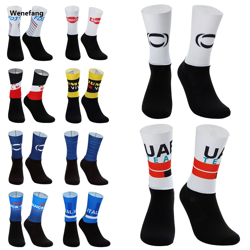 Wenefang LASER CUT ONE PAIR 2022 INEOS JUMBO VISMA FDJ UAE TEAM Cycling Socks Antislip Bike Racing MITI Breathable FOR Men and Women