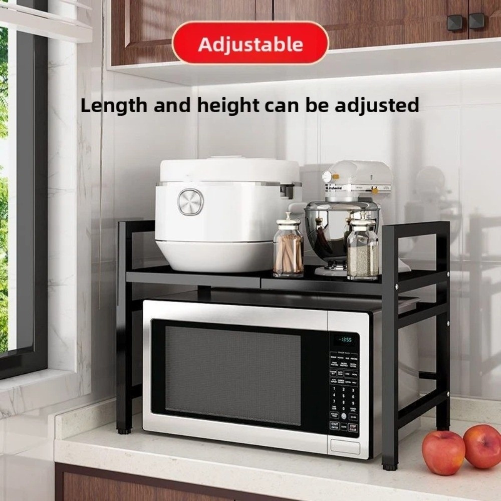 No-Drill Retractable Metal Kitchen Storage Rack Expandable Adjustable Oven Storage Shelf Furniture Multi-Layer Microwave Stand Kitchen Counter Top