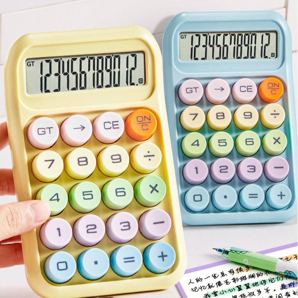 Portable 12 Digits Candy Color Calculator Anti-slip Pad Mechanical Keyboard Arithmetic Calculator Large Screen Cute Mini Pocket Calculator Students