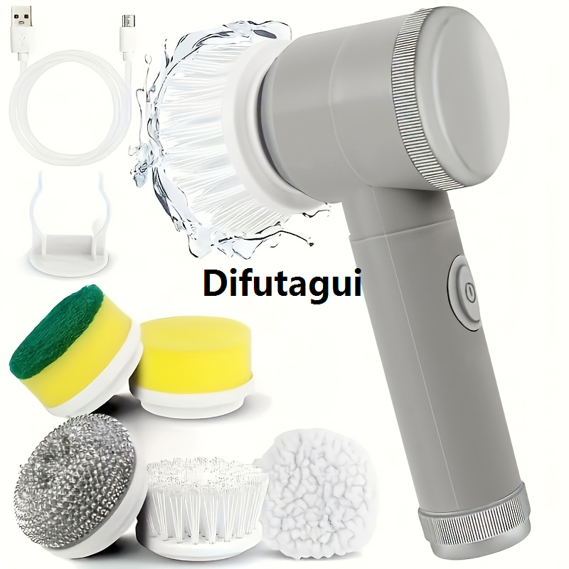 Difutagui Glass and car, wireless brush head with rotating rechargeable cleaner, 2025 New 5 interchangeable - handheld kitchen, bathroom cleaning