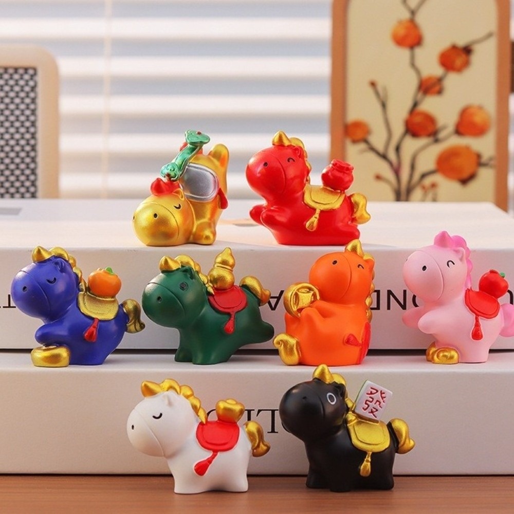 Car Decoration Resin Material Horse Ornament Red Color Good Luck Symbol Zodiac Ornaments Miniature Size Chinese Style Mascot Dolls Home Furnishings