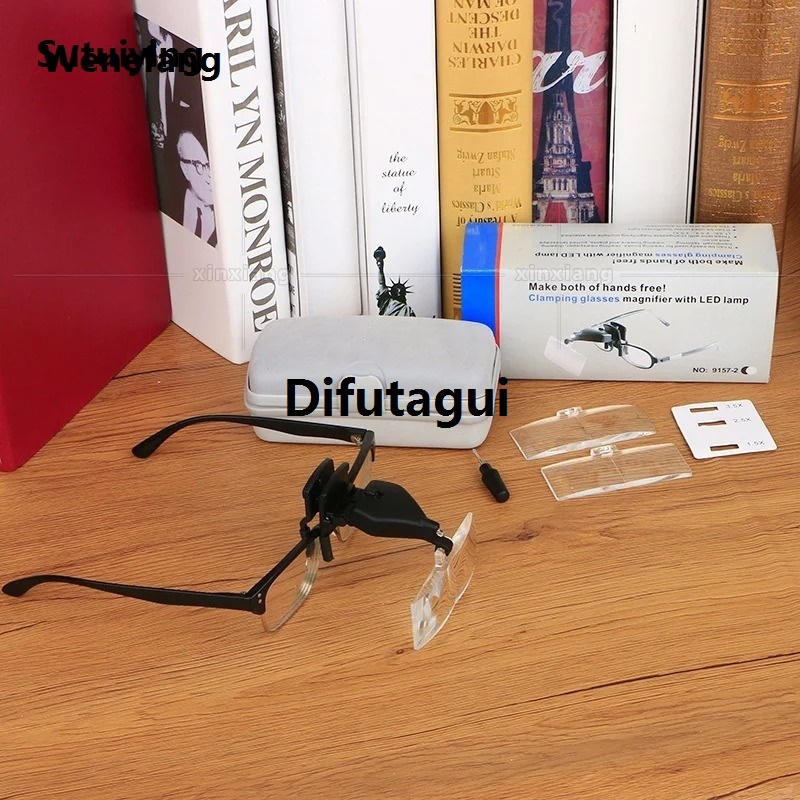 Wenefang Sutuiying Headband Illuminated Magnifier Eyewear Clip on Magnifier 1.5X, 2.5X, High Quality Profesional 3.5X Magnifying Glass with Led Light Backlit Glasses Loupe