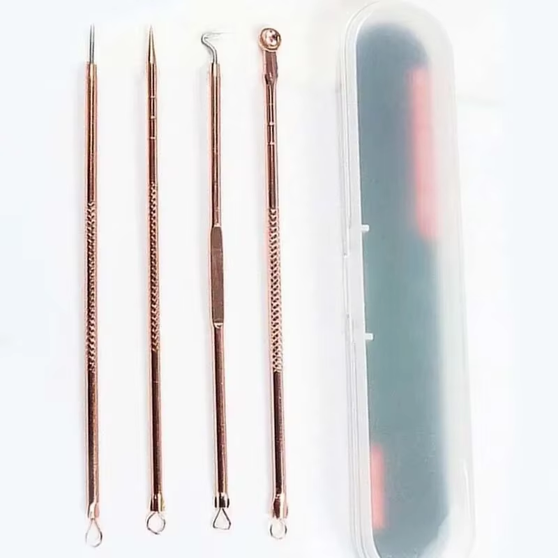 NEW Rose Gold 4 Pcs Plating Double Head Acne Needle Black Head Removal Needle Portable Beauty Tool Set