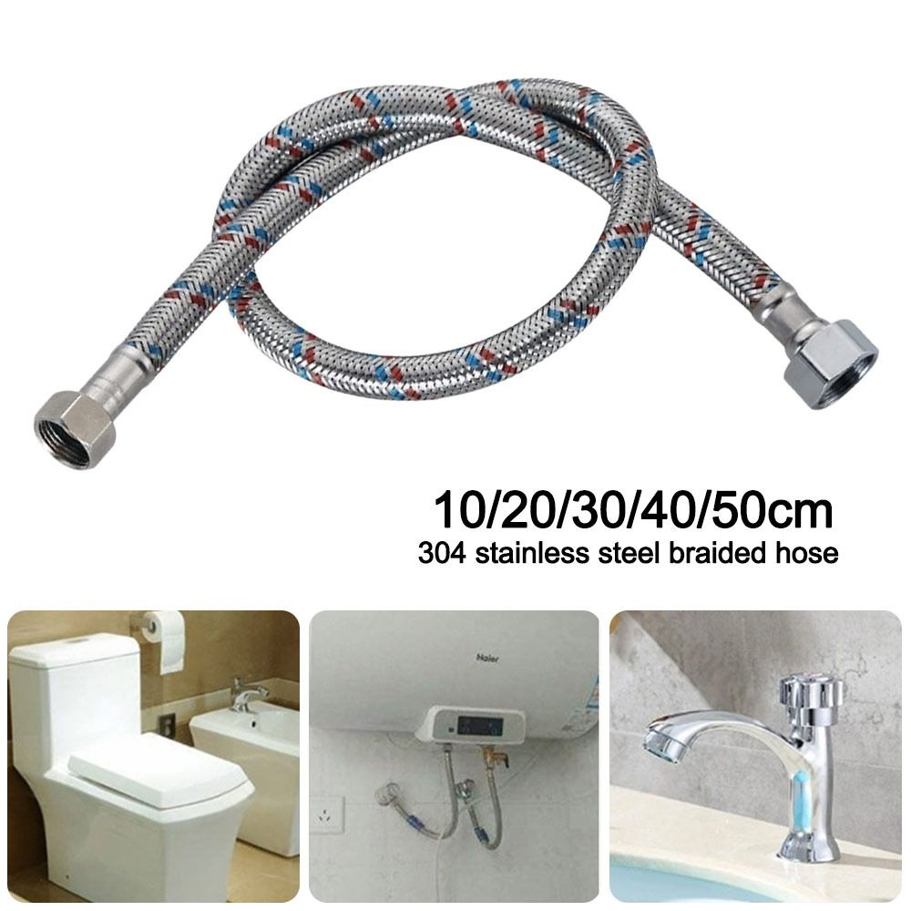 Universal 304 Stainless Steel Cold and Hot Water Inlet Pipe Anti-Aging Dual Head Tube Water Heater Hose Water Tube Replacement