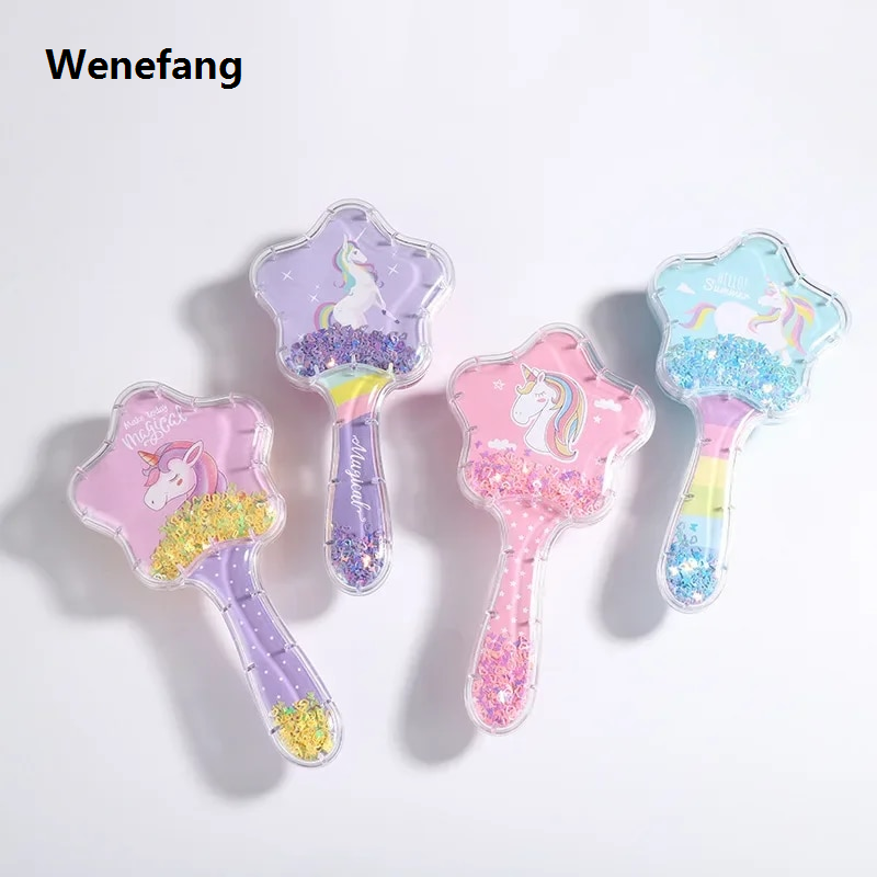 Wenefang Cartoon Air Cushion Massage Comb Hair Brush Star Sequin Quicksand Anti-knot Untangling Hairbrush for Baby Curly Hair Accessories