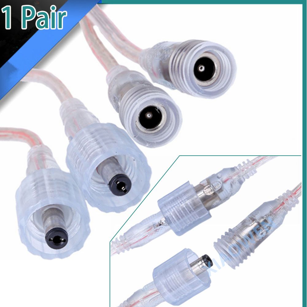 1 Pair New Plug Transparent/Black DC 5.5 x 2.1mm 2 Pin Power Wires Male and Female Connector IP68 Waterproof