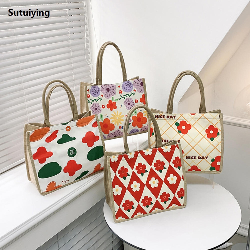 Sutuiying Multipurpose Women's Bag Spacious Large Capacity Cotton Linen Luxury Cotton Linen Tote Mori Retro Handbag for Work Commuting Use