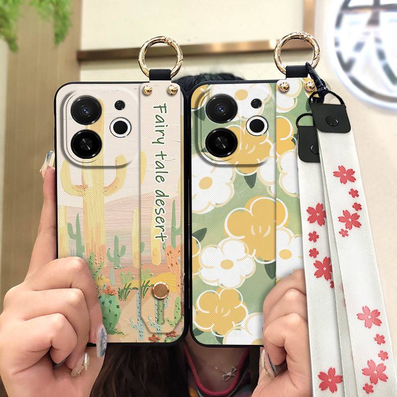 Protective Phone Holder Phone Case For Tecno Spark30C 5G/POP9 5G Anti-knock Silicone Flower Durable Oil Painting Ring