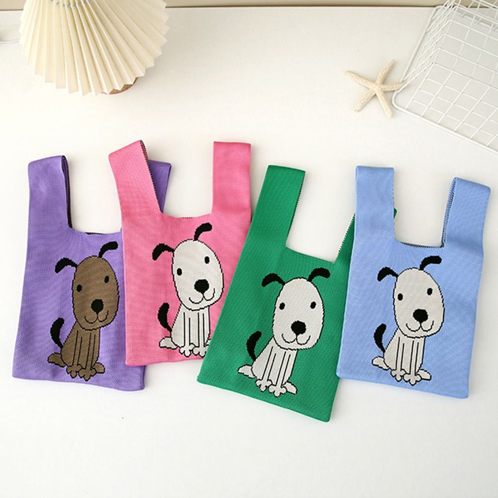 Cute Knitted Knot Wrist Bag Cartoon Handmade Tote Bag Large Capacity Reusable Handbag Women Girls