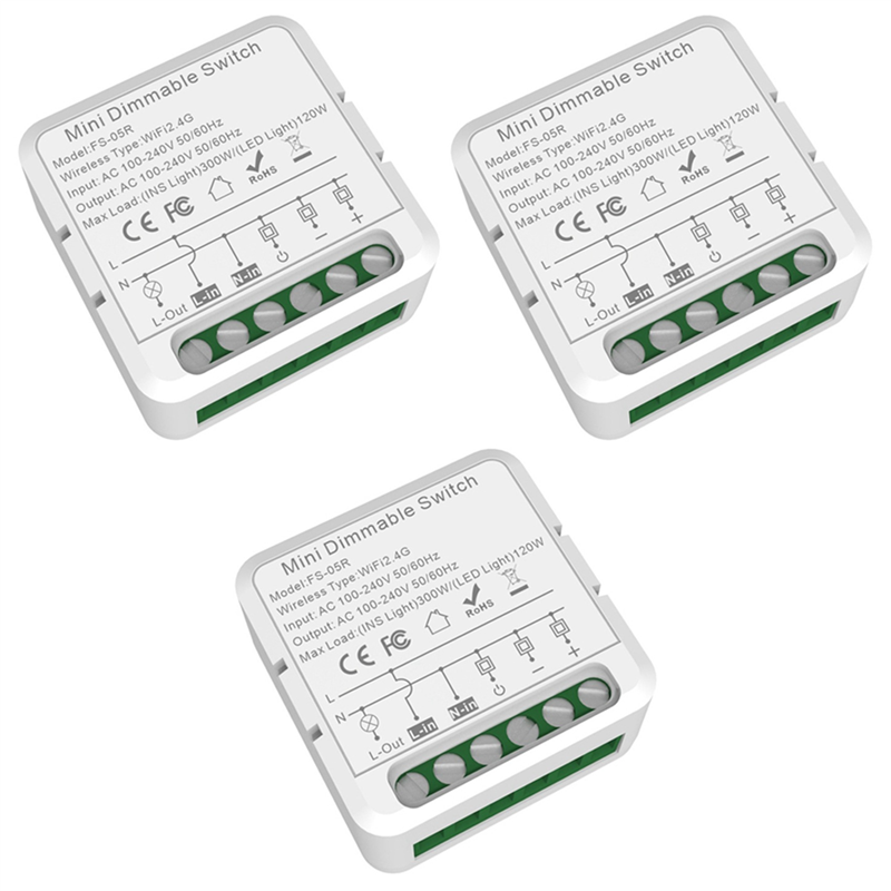 3X Tuya WiFi Smart Dimmers Switch Module Supports 2 Way Control LED Lights Dimmable Switch Work for Alexa Home