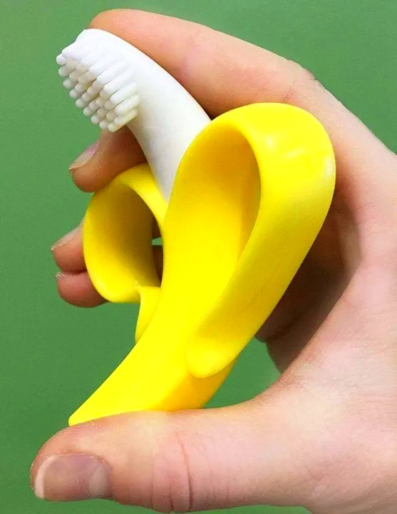 Banana Teether Toy for Babies - Multi-Functional Toothbrush and Teething Aid with Easy Grip Handle