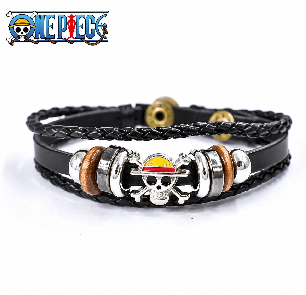 One Piece Anime Skull Bracelet for Men & Women - Pirate Symbol Braided Leather Bracelet, Adjustable Manga-Inspired Fashion Wristband (1 Piece)