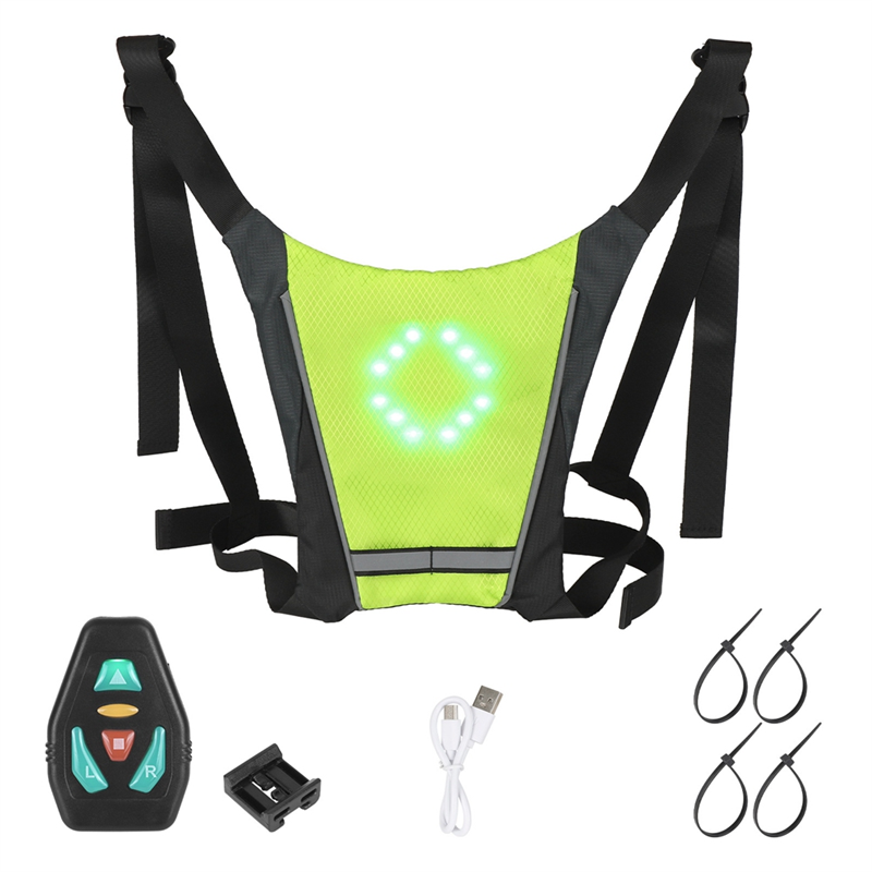 (GGBR)-Bicycle Wireless Remote Control LED Turn Signal Vest Bicycle Guide Light Vest Reflective Luminous Safety Warning Vest