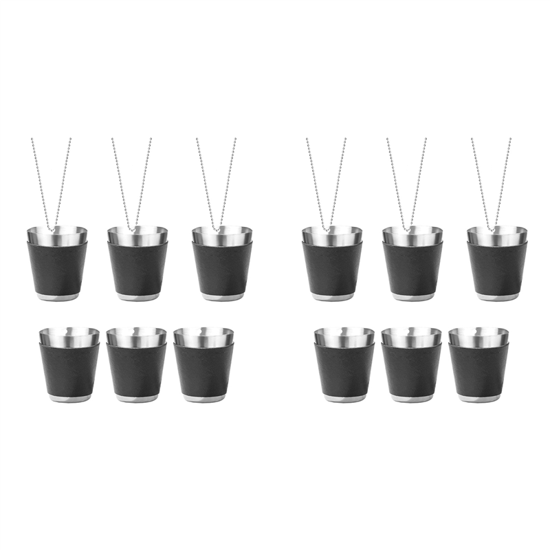 NAMUNY Pack of 12 Cups Metal for Hanging Glasses Stainless Steel with Chain Glass 30ml Cup for Parties,B