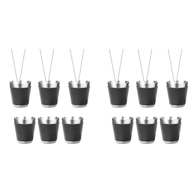 NAMUNY Pack of 12 Cups Metal for Hanging Glasses Stainless Steel with Chain Glass 30ml Cup for Parties,B