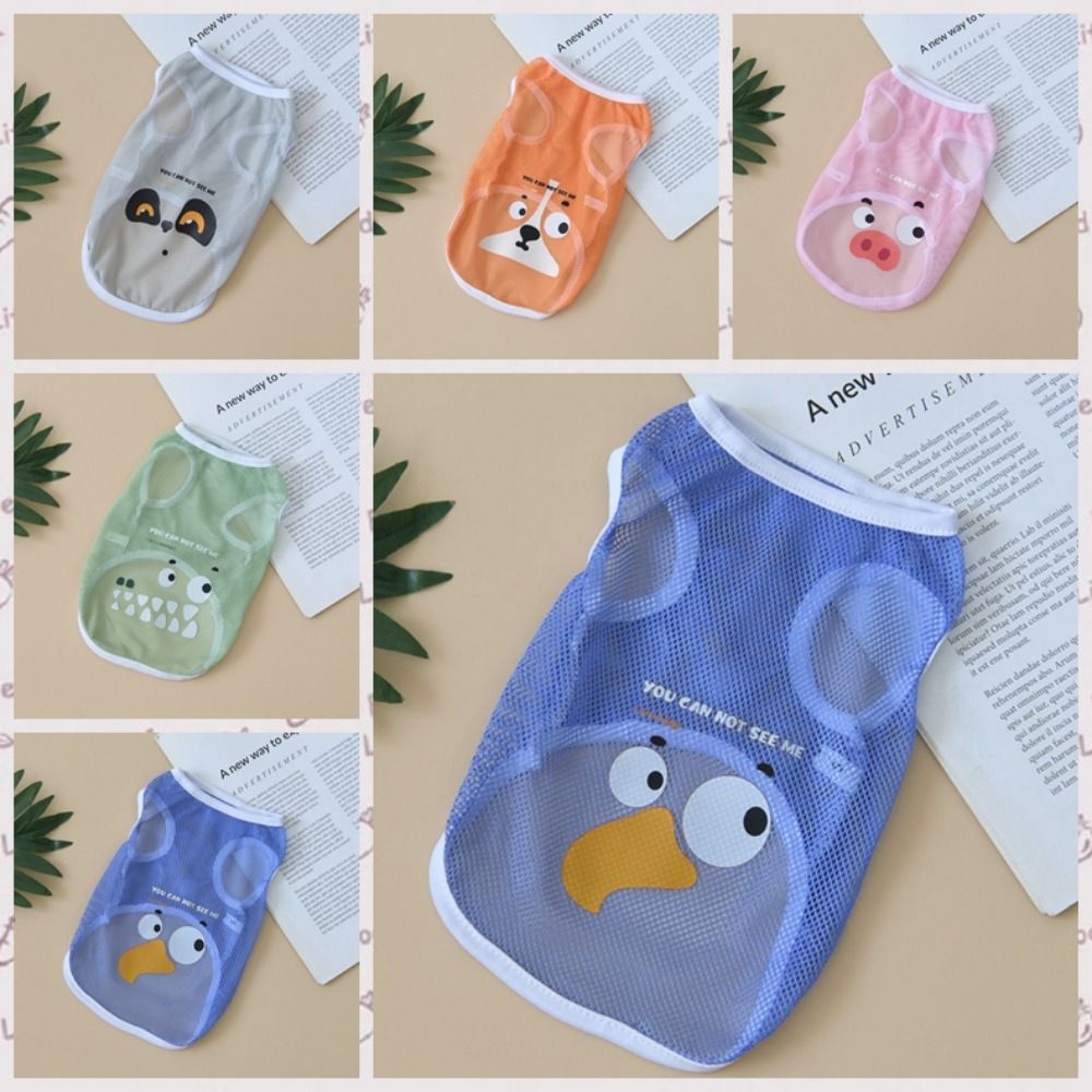 Cute Cartoon Print Dog Cool Mesh Top Breathable Cloth Dog Cartoon Printed Vest Puppy Cat T Shirt Cat Thin Vest For Dogs Puppy Cats
