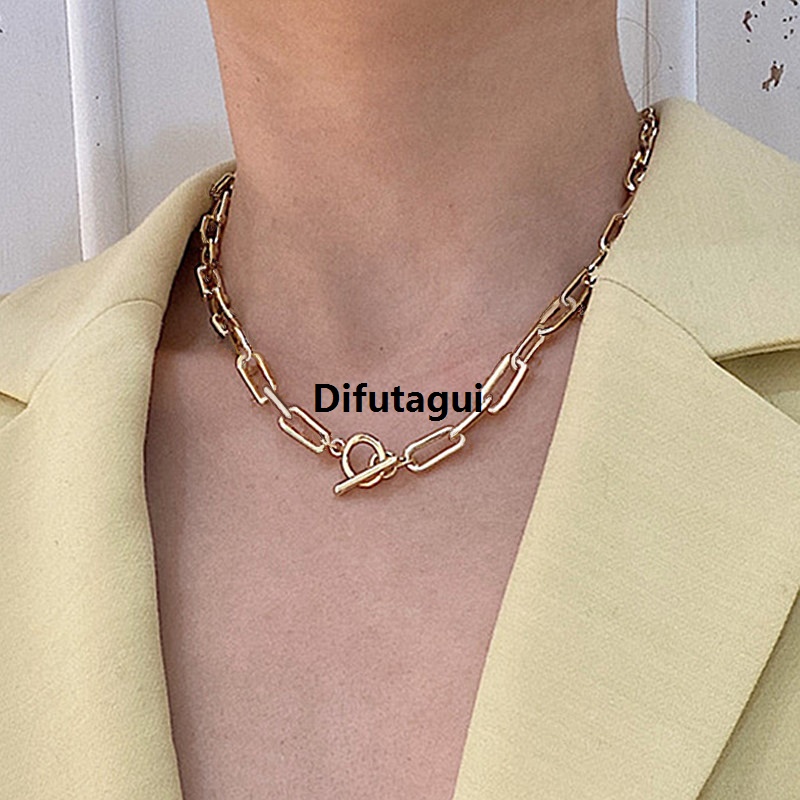 Difutagui Punk Women's Neck Chain Gold Color Kpop On the Neck Pendant And Necklace High Quality Pearl Beads Choker Jewelry 2021 Collar For Girl Chocker