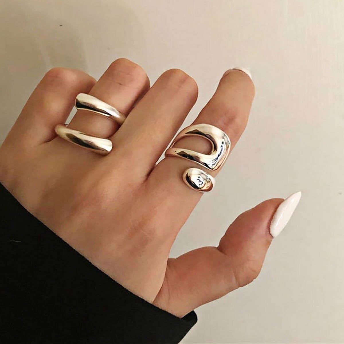 Enacolor 2Pcs/Set Personality Irregular Silver Metal Open Rings Adjustadble Jewelry Accessories New 2024
