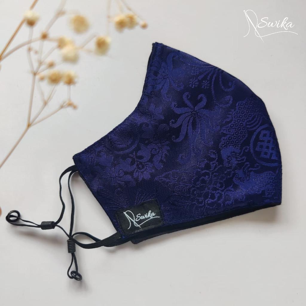 Premium Blue Brocade Masks Unisex Kids Adults Face Covering Non-Woven Filter Breathable Protective Mask